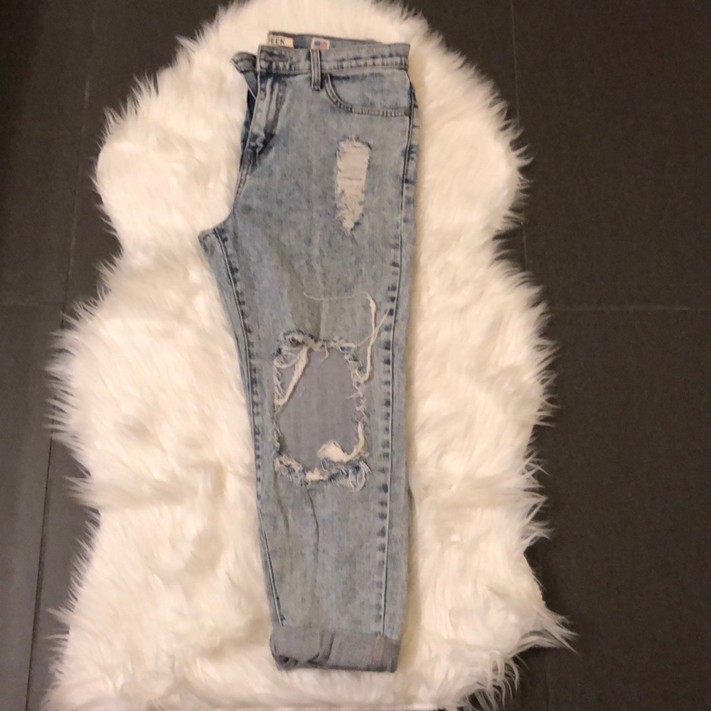 Acid wash high waisted distressed jeans